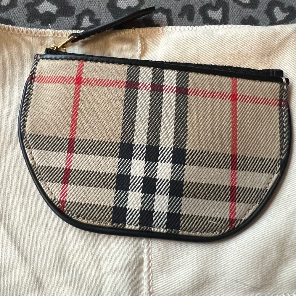 Burberry Cotton Calfskin Vintage Check Olympia Coin Pouch Archive Beige